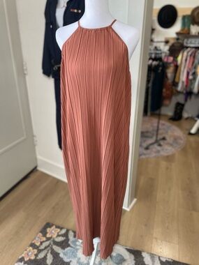 Pleated Halter Maxi Dress - Rust